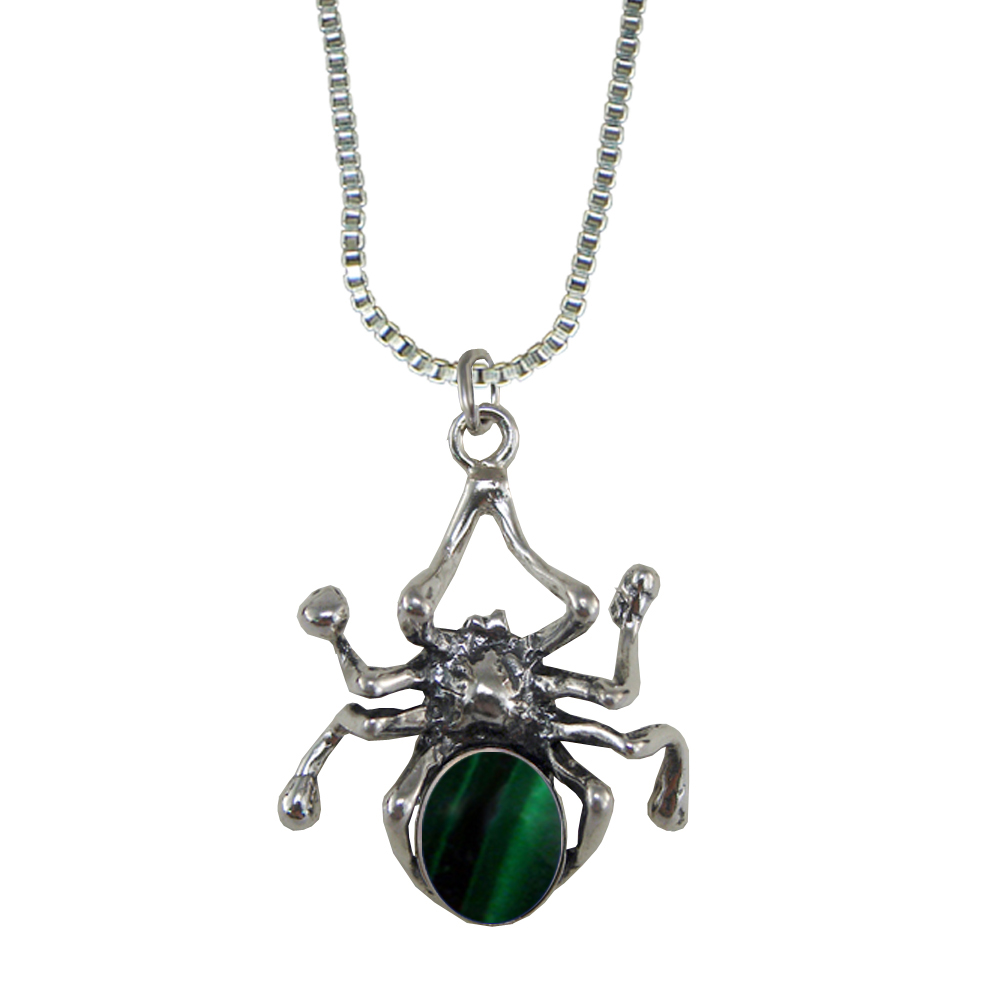 Sterling Silver Spider Pendant With Malachite